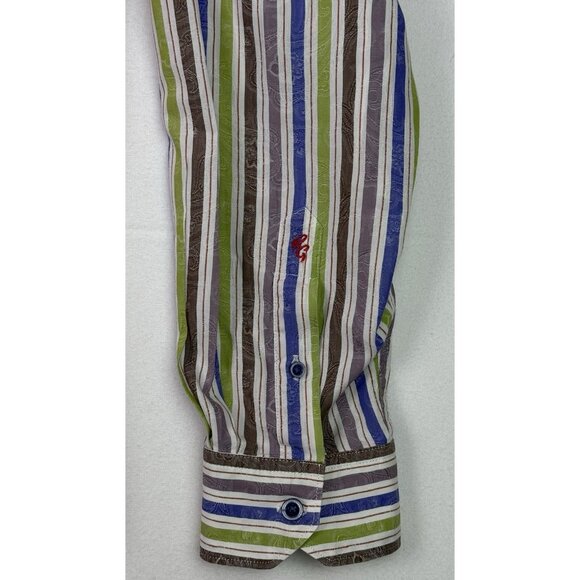 Robert Graham Striped Paisley‎ Flip Cuff Long Sleeve Button Down Shirt Sz XL - Picture 5 of 11
